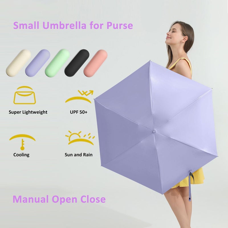 BAODINI Travel Essentials Mini Umbrella for Purse With Case Small Compact UV Sun Protection Lightweight Tiny Pocket Manual Open Close Umbrella for Women Kids and Men Fits Purse Backpack - Image 4
